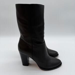 Jimmy Choo Black Soft Leather Sophisticated Pull On Mid Calf Heel Boots 38.5